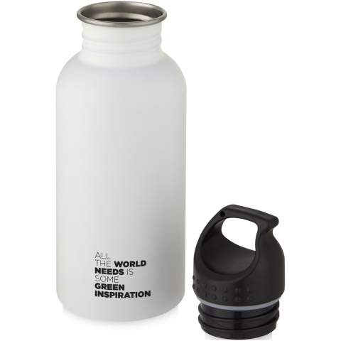 Staying hydrated at all times is possible with this durable yet lightweight 500 ml 18/8 stainless steel drinking bottle. It is the perfect companion while exercising, on day trips or at the office. The single-walled Luca bottle has a matte finishing effect and offers plenty of space to add any kind of logo. The built-in carrying handle lid also makes is convenient to carry when on the go. The 44 mm opening fits ice cubes and makes it easy to fill, pour and clean. BPA-free, tested and approved under German Food Safe Legislation (LFGB). Tested and approved for phthalates content according to REACH regulations. Hand wash recommended. Presented in a recycled cardboard gift box. 