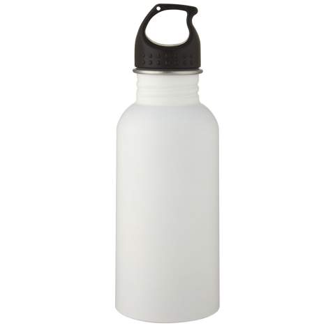 Staying hydrated at all times is possible with this durable yet lightweight 500 ml 18/8 stainless steel drinking bottle. It is the perfect companion while exercising, on day trips or at the office. The single-walled Luca bottle has a matte finishing effect and offers plenty of space to add any kind of logo. The built-in carrying handle lid also makes is convenient to carry when on the go. The 44 mm opening fits ice cubes and makes it easy to fill, pour and clean. BPA-free, tested and approved under German Food Safe Legislation (LFGB). Tested and approved for phthalates content according to REACH regulations. Hand wash recommended. Presented in a recycled cardboard gift box. 