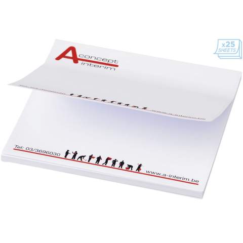 Sticky-Mate® sticky notes. Standaard model bestaat uit 50 vellen zelfklevend 80 g/m2 papier in een keuze van kleuren. Full colour print beschikbaar op elk vel. Beschikbaar in 3 formaten (25/50/100 vellen).