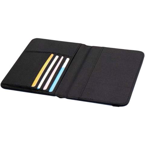 The Ross RFID passport holder is made of recycled polyester and is ideal for people constantly on the go, featuring dedicated pockets for passport, tickets, credit cards, and other items. Comes with an elastic band closure to keep the contents safe and secure.