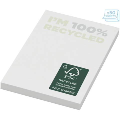 Sticky-Mate® recycled sticky notes with self-adhesive 80 g/m2 paper in a choice of colours. Full colour print available on each sheet. Available in 3 sizes (25/50/100 sheets).