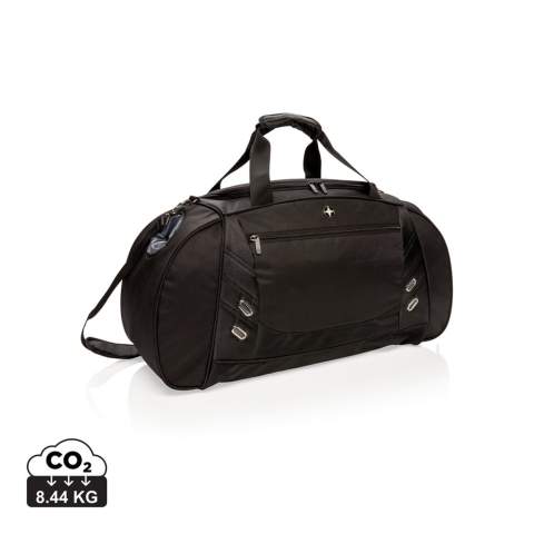 Sac polochon 600D et 1680D. Pour un style sportif à la salle de sport ou un voyage décontracté. Comprend un compartiment principal spacieux avec une fermeture à zip qualitative pour une ouverture en U, un compartiment séparé et aéré pour chaussures ainsi qu’un compartiment pour bouteilles sur le côté. Avec poche frontale zippée permettant de rapidement ranger et accéder à ses accessoires de voyage comme son smartphone.  Avec bandoulière réglable et doubles poignées pour un confort et une polyvalence accentués. Sans PVC.<br /><br />PVC free: true