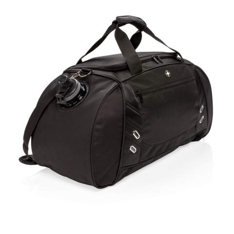 Sac polochon 600D et 1680D. Pour un style sportif à la salle de sport ou un voyage décontracté. Comprend un compartiment principal spacieux avec une fermeture à zip qualitative pour une ouverture en U, un compartiment séparé et aéré pour chaussures ainsi qu’un compartiment pour bouteilles sur le côté. Avec poche frontale zippée permettant de rapidement ranger et accéder à ses accessoires de voyage comme son smartphone.  Avec bandoulière réglable et doubles poignées pour un confort et une polyvalence accentués. Sans PVC.<br /><br />PVC free: true