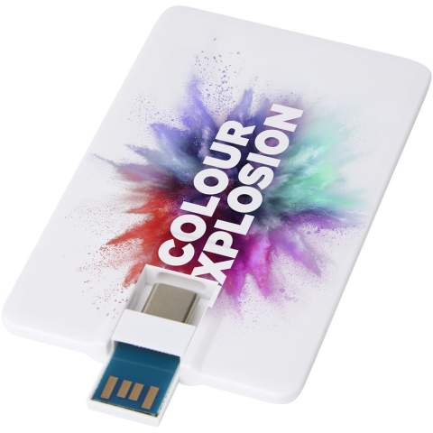 Next GEN 64GB rotatable USB that offers dual ports (Type-C and USB-A). USB 3.0 with a write speed of 9MB/s and a read speed of 20MB/s. Delivered in an envelop.