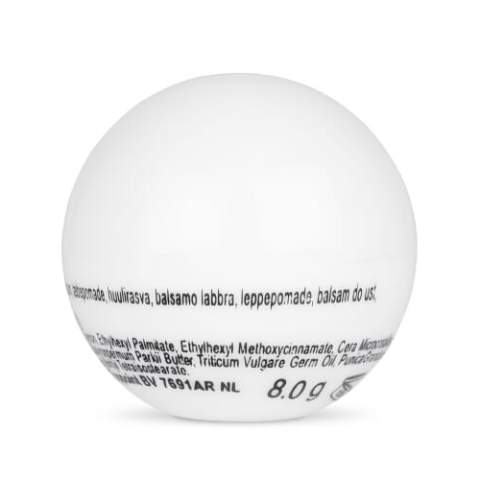 Hardcolour bal met lippenbalsem (SPF15). De bal is te openen door middel van een draaidop. De bal heeft een platte onderkant zodat deze blijft staan.