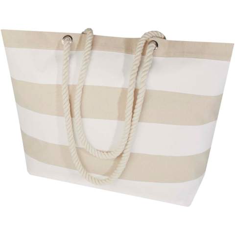 The Florida tote bag made from 100% GRS certified recycled cotton is the perfect bag for carrying all the essentials for a day at the beach or a casual outing. The cotton density of 270 g/m² cotton makes the bag sturdy, long-lasting and the rope handles make it suitable to carry heavy items in the main compartment. The print methods available for this tote bag are also GRS certified, ensuring that the entire supply chain is transparent and certified. Handle dropdown length: 45 cm. Resistance up to 10 kg weight. Volume capacity: 18 litres. Made in India.