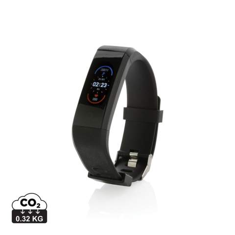 Doe wat het beste is voor je lichaam met deze waterdichte (IPX5) activity tracker met comfortabele gerecyclede TPU -polsband om de armband zowel overdag als 's nachts te dragen. Met gebruiksvriendelijk 0,96-inch OLED-kleurenscherm met point touch. Gemaakt met RCS (Recycled Claim Standard) gecertificeerde gerecyclede TPU armband en ABS frame. Totaal gerecycled materiaal: 35% op basis van het totale gewicht van het item. RCS-certificering zorgt voor een volledig gecertificeerde toeleveringsketen van de gerecyclede materialen. Inclusief gratis APP in 6 talen om inzicht te krijgen in je prestaties (voor iOS 8.1 en Android 4.4 of hoger). BT5.0. Functies inbegrepen: slaapregistratie, stappentelling, afstand, calorietelling, hartslagmeter, bloeddruk,  multisportmodus (11 en camerabediening. Met deze modieuze activity tracker stap je in een gezondere levensstijl. Standby-tijd van 15 dagen en werktijd tot 7 dagen Verpakt in FSC® mix kraft verpakking item en accessoires PVC vrij.<br /><br />PVC free: true