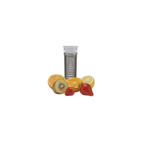 Waterfles met infuser. Van helder Tritan kunststof: milieuvriendelijk, BPA-vrij en duurzaam. Met gekleurde, praktische schroefdop en afsluitbare drinkopening. Lekvrij. Vul het royale infuser compartiment met vers fruit of groente en creëer je eigen smaaksensatie. Inhoud 700 ml.