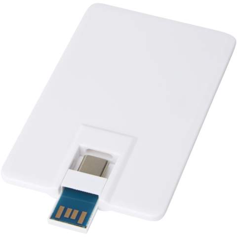 Clé USB rotative de nouvelle génération de 32 Go avec deux ports (Type-C et USB-A). Version USB 3.0 avec une vitesse d'écriture de 9 Mo/s et une vitesse de lecture de 20 Mo/s. Livrée dans une enveloppe.