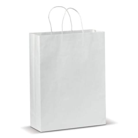 Grote mat papieren draagtas met hengsels van gedraaid papier. Tas heeft een ecologische look. Geschikt als geschenk- en cadeautas. FSC-gecertificeerd.