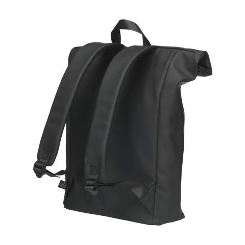 WoW! Practical, sturdy and spacious 'roll-top' laptop backpack with an extra zip pocket on the front. This backpack has a handy roll closure with Velcro at the top as well as a zipper. The outside material of this backpack is made from water-repellent PU. The inside of this material is made from recycled PU. The backpack has a neatly finished lining made from recycled PET and is fully equipped. The spacious inner compartment has a special laptop compartment for the safe transport of a laptop (up to 15.6 inches) or tablet. You will also find several pockets on the inside for the organised storage of a mobile, stationery or other accessories. By using the elastic band on the inside, a drinking bottle remains upright in place. Also supplied with a handy carrying strap. For extra comfort, adjustable back and shoulder straps are provided with soft foam. This backpack is perfect for daily use and you can easily take it to school or work. Capacity approx. 19 litres.