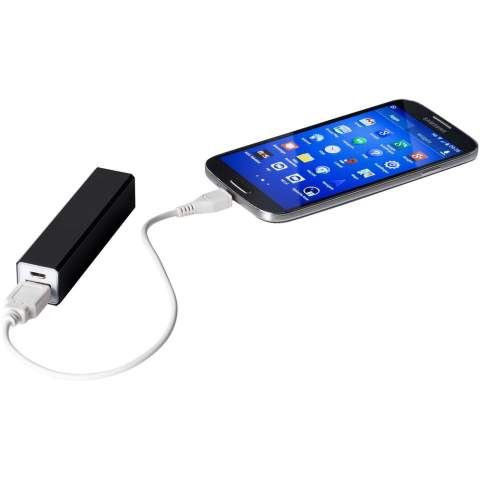 Looking for a small and useful gift for employees, business associates or as a giveaway? Then the Volt 2200 mAh power bank is a great option. The battery capacity is 2200 mAh and give a substantial increase of autonomy for your mobile / tablet  (5V/1A). The power bank charges via the included USB cable, and the light indicator will turn blue when fully charged. The Volt power bank is made of aluminium, making it lightweight and durable. 