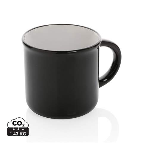 This mug is made from ceramic for durability and lasting use. The mug has a vintage look and features a curved handle for easy grip. Dishwasher safe in accordance with EN12875-1 (at least 125 washing cycles) for all decoration methods. Packed in gift box. Capacity 280ml.