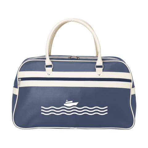 PVC/PU sports bag with a classic 70's look with lined inner, roomy main compartment and zipped pocket, sturdy handles, base inlay and studs. Made from quality materials and superbly finished. Capacity approx. 21.5 litres.