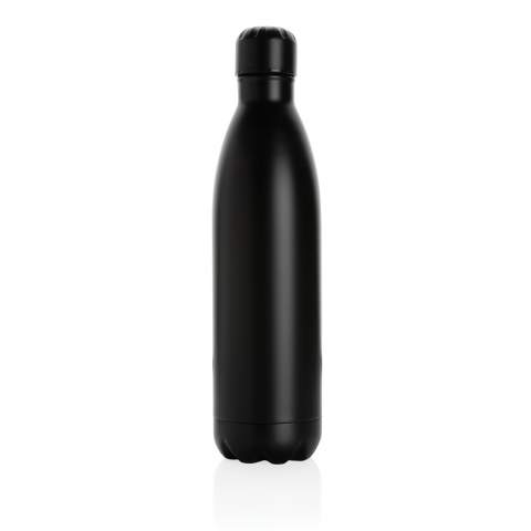 Bouteille 750ml en acier inoxydable double paroi de couleur unie. La bouteille garde les boissons froides au frais jusqu'à 15 heures et les boissons chaudes au chaud jusqu'à 5 heures. Avec une base qui s'adapte à la plupart des porte-gobelets, cette bouteille d'eau au look élégant vous permettra de vous hydrater lors de vos déplacements, où que vous soyez.<br /><br />HoursHot: 5<br />HoursCold: 15