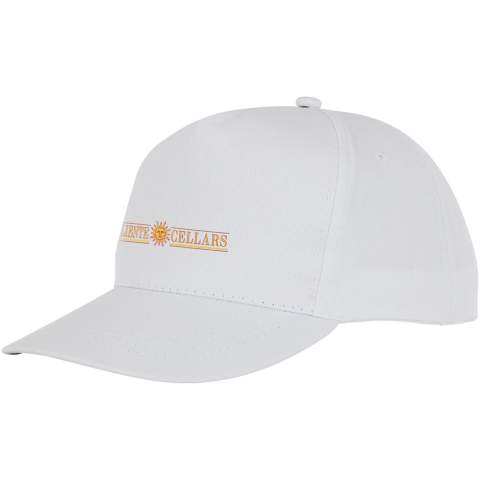 De Hades 5 panel cap is gemaakt van 175 g/m² katoenen twill, dat niet alleen duurzaam is maar ook zacht en ademend aanvoelt. De geborduurde oogjes zorgen voor optimale ventilatie, zodat je koel en comfortabel blijft tijdens je avonturen. Het gestructureerde voorpaneel voegt een vleugje verfijning toe, waardoor het een ideale keuze is voor zowel casual als actieve kleding. Met een hoofdomtrek van 58 cm belooft hij een pasvorm op maat voor verschillende hoofdmaten. De stoffen klittenbandsluiting kan moeiteloos worden versteld voor de perfecte pasvorm. Met de katoenen details aan de binnenkant die een extra laagje comfort toevoegen, is deze pet het perfecte accessoire voor elke gelegenheid.