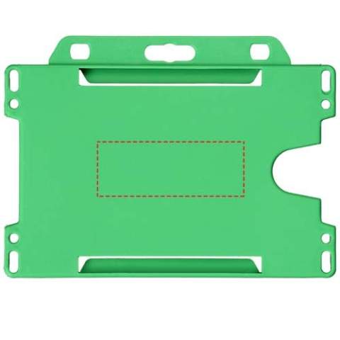 Porte-cartes format paysage idéal pour les expositions, lieux de travail et événements de réseautage. Adapté aux pass de la taille de cartes de visite standards et de cartes de crédit.