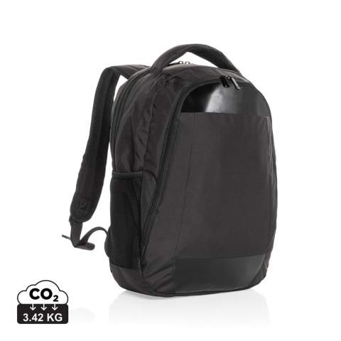 Look sharp in and out of the office with this classic looking laptop backpack. The backpack features a separate 15.6 inch laptop compartment and a zipper front pocket. The exterior material and lining is made with recycled polyester. With AWARE™ tracer that validates the genuine use of recycled materials. Each bag has reused 22 0.5L PET bottles. 2% of proceeds of each Impact product sold will be donated to Water.org. PVC free.<br /><br />FitsLaptopTabletSizeInches: 15.6<br />PVC free: true