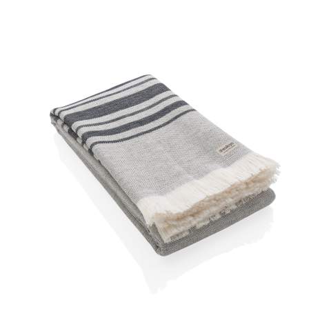 This lightweight, highly absorbent, sand-resistant, and quick dry towel is one of the best sustainable towels out there. Hammam towels are multifunctional: you can also use it as a picnic, baby blanket or as a yoga, beach, and gym towel. Even as a table cloth. Best of all, the thin material makes it ultra-portable and easy to toss in your beach bag, suitcase or over your shoulder. This towel contains 12% recycled cotton and is super soft and silky to the touch. With AWARE™ tracer that validates the genuine use of recycled cotton. 2% of proceeds of each Impact product sold will be donated to Water.org. Made in Portugal.