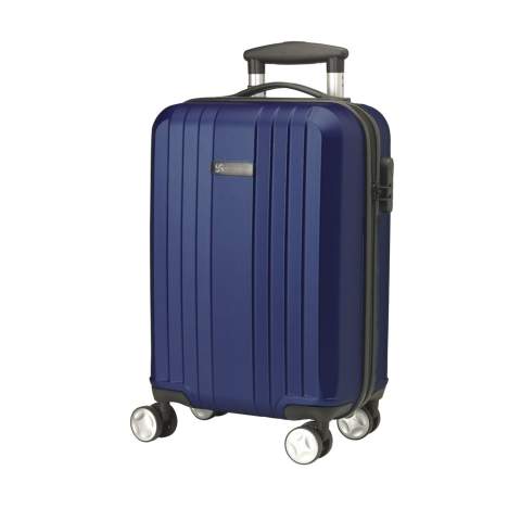 Trendy, lichtgewicht trolley van 100% ABS in metallic look. Met ruim hoofdvak, 4 dubbele zwenkwielen, uitschuifbare handgreep en cijferslot. Inhoud ca. 35 liter.