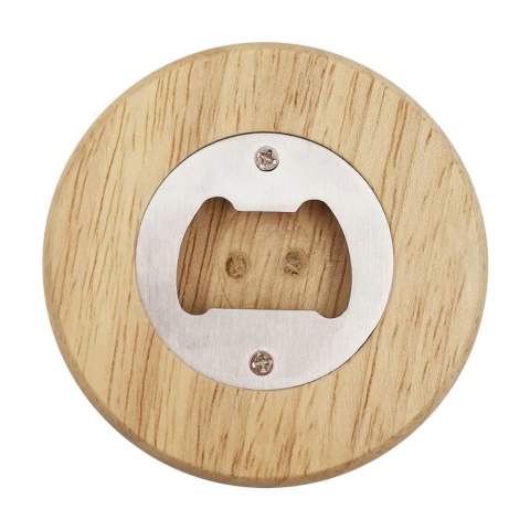 Ronde flesopener van beukenhout. Dit product is bedrukt met een standaard kerstdesign. Keuze uit 6 verschillende designs zoals te zien op de afbeeldingen. Het is niet mogelijk om een design aan te passen.