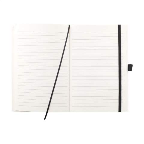 WoW! A5 notebook with a cover made from recycled milk cartons (up to 70%). With 80 sheets of cream-coloured lined paper (80 g/m²), elastic closure and a reading ribbon.      The milk cartons consist of aluminum, paper and plastic. These materials are separated from each other and the leftover paper is used to make the cover of this notebook. Due to the use of recycled materials, small imperfections in the material may be visible. This gives the product a unique look.