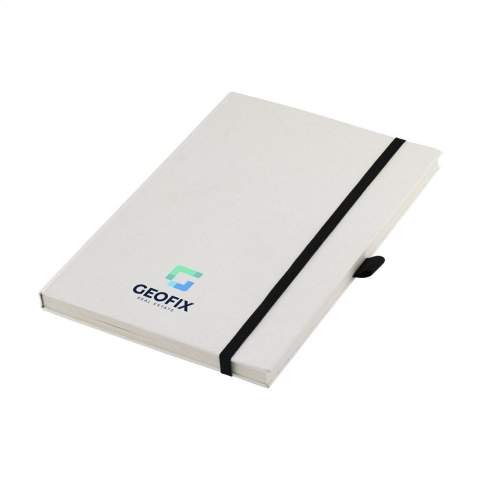 WoW! A5 notebook with a cover made from recycled milk cartons (up to 70%). With 80 sheets of cream-coloured lined paper (80 g/m²), elastic closure and a reading ribbon.      The milk cartons consist of aluminum, paper and plastic. These materials are separated from each other and the leftover paper is used to make the cover of this notebook. Due to the use of recycled materials, small imperfections in the material may be visible. This gives the product a unique look.