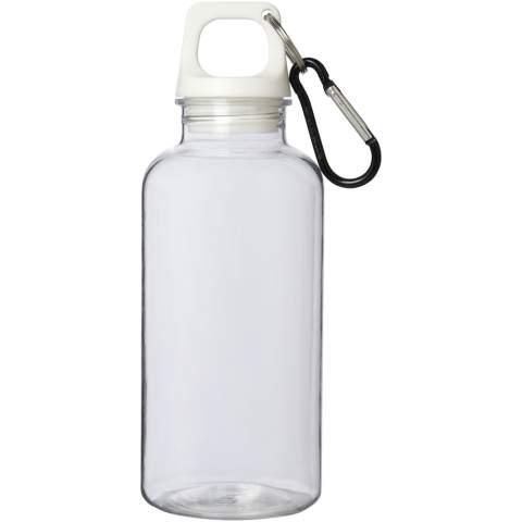 Rester hydraté à tout moment est possible avec cette gourde durable et légère de 400 ml en plastique recyclé certifié RCS. C'est le compagnon idéal pour l'exercice, les excursions d'une journée ou au bureau. La bouteille Oregon à paroi simple a un effet de finition mate et offre beaucoup d'espace pour ajouter tout type de logo. Attachez solidement le mousqueton (ne convient pas pour l'escalade) à un sac pour éviter de le perdre. Sans BPA, testé et approuvé par la législation allemande sur la sécurité alimentaire (LFGB), et testé pour la teneur en phtalates conformément à la réglementation REACH. Le couvercle et le corps sont composés à 100 % de plastique recyclé.