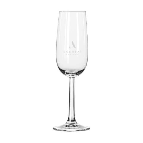 Champagne flute made of clear glass. Classic design. For serving champagne or sparkling wines in cafes or restaurants, during business parties or a private party. Capacity 170 ml. Made in Europe.