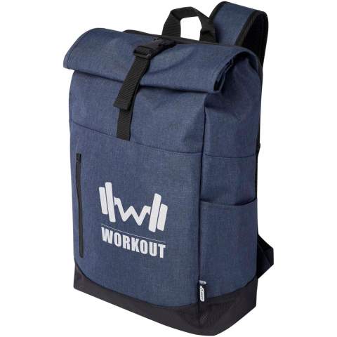 Sac à dos pour ordinateur portable 15,6" comprenant un compartiment matelassé pour ordinateur, des bandoulières réglables matelassées, un compartiment principal zippé avec fermeture à glissière, 2 poignées de transport et une poche frontale à fermeture zippée. Certifié GRS.