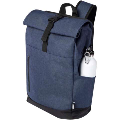 Sac à dos pour ordinateur portable 15,6" comprenant un compartiment matelassé pour ordinateur, des bandoulières réglables matelassées, un compartiment principal zippé avec fermeture à glissière, 2 poignées de transport et une poche frontale à fermeture zippée. Certifié GRS.