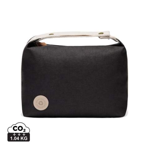 Elevate your travel essentials with this simple yet stylish toiletry bag. Crafted from RCS certified recycled polyester with contrasting details, this bag combines practicality with a refined design. The top handle, secured with a snap button, doubles as a convenient hanging loop. A smooth zipper at the top provides easy access to the main compartment, while the open inner pocket keeps your essentials organised. RCS (Recycled Claim Standard), RCS certification guarantees that the entire supply chain of recycled materials is certified. The total recycled content is based on the overall product weight. This product contains 24% RCS certified recycled polyester.