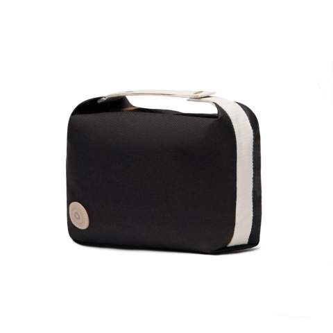 Elevate your travel essentials with this simple yet stylish toiletry bag. Crafted from RCS certified recycled polyester with contrasting details, this bag combines practicality with a refined design. The top handle, secured with a snap button, doubles as a convenient hanging loop. A smooth zipper at the top provides easy access to the main compartment, while the open inner pocket keeps your essentials organised. RCS (Recycled Claim Standard), RCS certification guarantees that the entire supply chain of recycled materials is certified. The total recycled content is based on the overall product weight. This product contains 24% RCS certified recycled polyester.