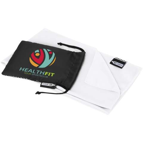 Quick absorbing, quick drying, and washable cooling towel with an size of 80 x 30 cm which is made from recycled PET for keeping cool during work-out or any outdoor activity. The cooling towel is supplied in a pouch with an size of 15 x 11.5 cm which is also made from recycled PET with a closure for easy carrying. Large print area on the pouch. Printing also possible on the cooling towel itself.