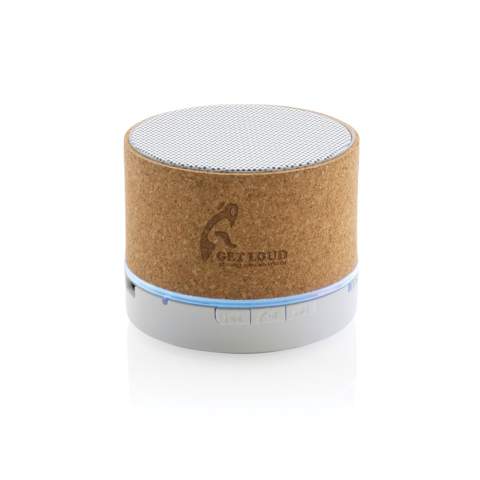 3W wireless speaker made with FSC® 100% cork casing. The speaker is equipped with a 400 mAh battery to ensure up to 3 hours of playing time and BT5.1 for smooth connection and clear sound. The speaker has an integrated light when switched on. Connection range up to 10 metres. With mic and pick up function to answer calls. Packed in FSC mix FSC® box. Including RCS certified recycled TPE charging cable. Item and accessories 100% PVC free.<br /><br />HasBluetooth: True<br />NumberOfSpeakers: 1<br />SpeakerOutputW: 3.00<br />PVC free: true