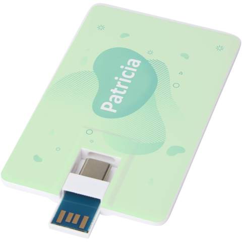 Next gen 64 GB draaibare USB met dubbele poorten (Type-C en USB-A). USB 3.0 met een schrijfsnelheid van 9 MB/s en een leessnelheid van 20 MB/s. Geleverd in een envelop.