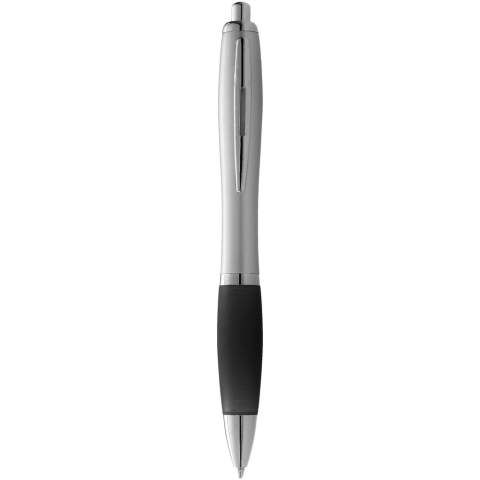 Ballpoint pen with click action mechanism and soft touch grip.