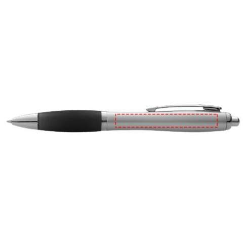 Ballpoint pen with click action mechanism and soft touch grip.