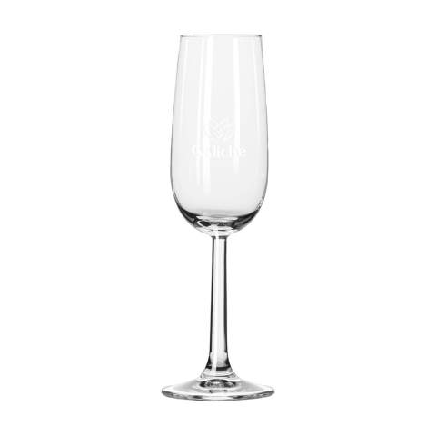 Champagne flute made of clear glass. Classic design. For serving champagne or sparkling wines in cafes or restaurants, during business parties or a private party. Capacity 170 ml. Made in Europe.