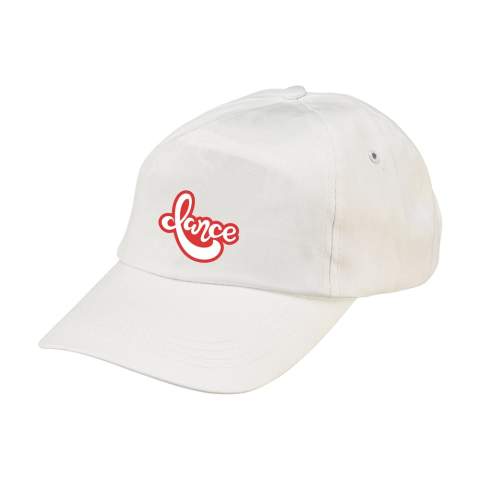 Baseballcap van 100% katoen met voorgevormde klep en klittenbandsluiting.