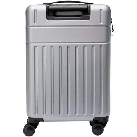 Constructed with impact-resistant recycled plastic and RPET lining, the 20” Rover cabin trolley stands for quality. It features a double-tube aluminium frame, 360 degree 4-wheel spinner, an integrated TSA combination lock, an easy grab handle for comfort, and interior divider organiser compartments. Can be brought as hand luggage on most mainstream airlines. This trolley is GRS certified, including the printing, making it a more responsible choice.