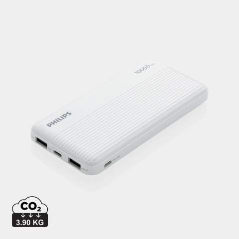 Philips Powerbank mit 10.000 mAh und dualem USB-A-Output. Fortschrittlicher Sicherheitsschutz und Ladestandssanzeigen. Langlebiger Li-Polymer-Akku. Eingang Micro-USB: 5V/2A; Type-C-Input: 5V/2A; USB-A Output 1: 5V/1A; USB-A Output 2: 5V/2.1A. Verpackt in Philips Geschenkbox<br /><br />PowerbankCapacity: 10000