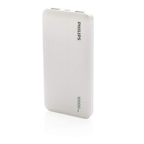 Philips Powerbank mit 10.000 mAh und dualem USB-A-Output. Fortschrittlicher Sicherheitsschutz und Ladestandssanzeigen. Langlebiger Li-Polymer-Akku. Eingang Micro-USB: 5V/2A; Type-C-Input: 5V/2A; USB-A Output 1: 5V/1A; USB-A Output 2: 5V/2.1A. Verpackt in Philips Geschenkbox<br /><br />PowerbankCapacity: 10000