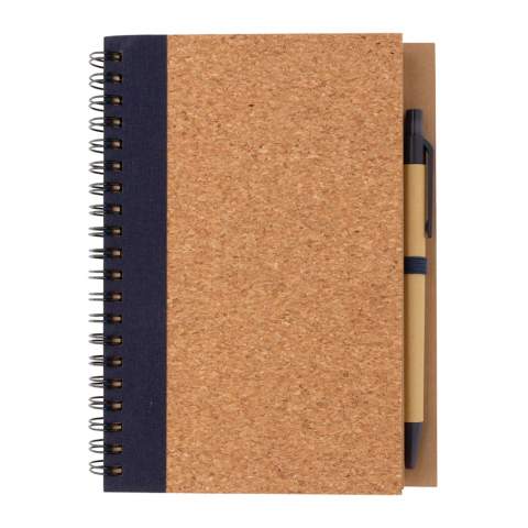 Keep track of your thoughts, notes, plans, to-do's and more with this cork spiral notebook with pen. The notebook features lined 70 gr cream coloured recycled paper with 70 sheets / 140 pages. The notebook has a colour matching kraft barrel pen. The writing length of the pen is 600m with blue German Dokumental ink.<br /><br />NotebookFormat: Other<br />NumberOfPages: 140<br />PaperRulingLayout: Lined pages