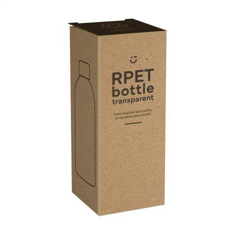 WoW! Drinking bottle made from 100% RPET. With bamboo screw cap. Leak proof and BPA-free. Not dishwasher-safe. Capacity 500 ml. Made in Europe. Optional: Each item supplied in a kraft cardboard box and/or with a kraft tag.