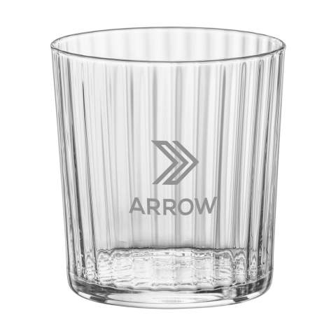 Water glass made from clear glass. With ribbed glass on the inside and a smooth exterior. This gives the glass an elegant, non-conventional appearance. An exclusive glass for serving water or soft drinks. Ideal for use in the catering industry as well as for any special occasion. Dishwasher safe. Capacity 355 ml. Made in Europe.