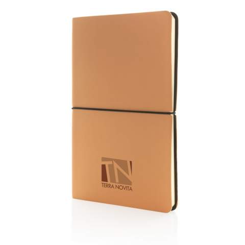 Carnet de note A5 avec couverture en soft PU avec 96 feuilles/ 192 pages de 80 g/m2 ( papier crème) et lignées. Fermeture horizontale, élastique noir. Idéal pour une utilisation nomade.<br /><br />NotebookFormat: A5<br />NumberOfPages: 192<br />PaperRulingLayout: Pages lignées