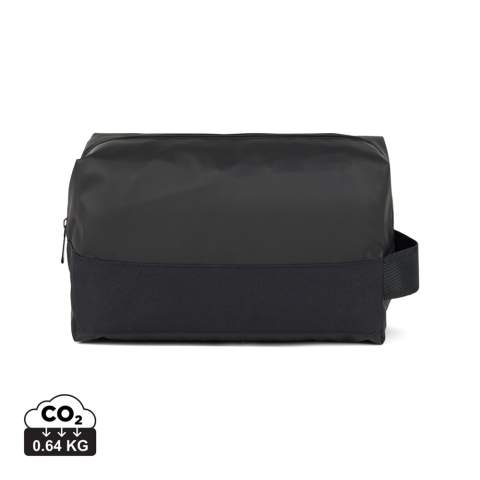 A perfect travel accessory, this toiletry bag is crafted from super lightweight GRS certified polyester with a sleek PU coating. Features a convenient side handle and an inner pocket for your essentials. These versatile bags are not only easy to carry but are also designed to fold and store compactly in your luggage, providing convenient extra storage without weighing you down. Certified by GRS (Global Recycled Standard), this certification guarantees that the entire supply chain of the recycled materials is certified. The total recycled content is based on the overall product weight. This product contains 65% GRS certified recycled polyester.