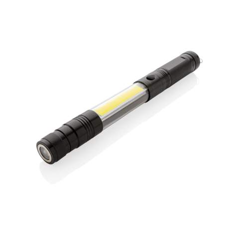 The perfect work light for any need, this double magnetic LED work light is great for attaching to any metal surface for optimal lighting. This aluminium flashlight allows you to extend from its normal size of 26 cm to 64 cm allowing you to pick up items that are stuck in hard to see and reach places with the magnet on front. This flashlight is equipped with three LED 10 l for extra bright exposure in dark spaces and 80 lumen COB light. When the head of the torch is extended, the head becomes flexible and can be adjusted in any direction. Includes batteries for direct use.<br /><br />Lightsource: COB LED<br />LightsourceQty: 2