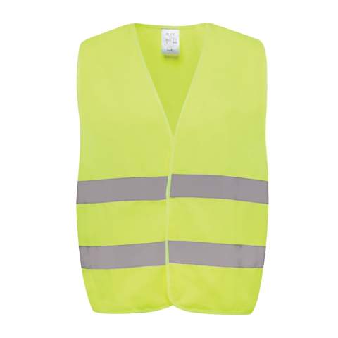 Unisex Class 2 high-visibility warning vest that is designed for individuals with heights ranging from 164 to 198 cm. This vest offer ample space for large decorations on both the front and back, making them ideal for professional use where visibility is paramount. It features a fluorescent background coupled with reflective tape, ensuring compliance with the EN ISO 20471:2013+A1:2016 standard. Furthermore, the garments are marked with the CE symbol to affirm their adherence to EU Regulation 2016/425/EU, categorizing it as Personal Protective Equipment Category II. Made with GRS certified recycled PET. Total recycled content: 67% based on total item weight. GRS certification ensures a completely certified supply chain of the recycled materials.